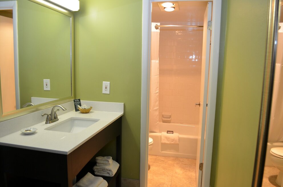 bathroom and shower at our atlanta hotel